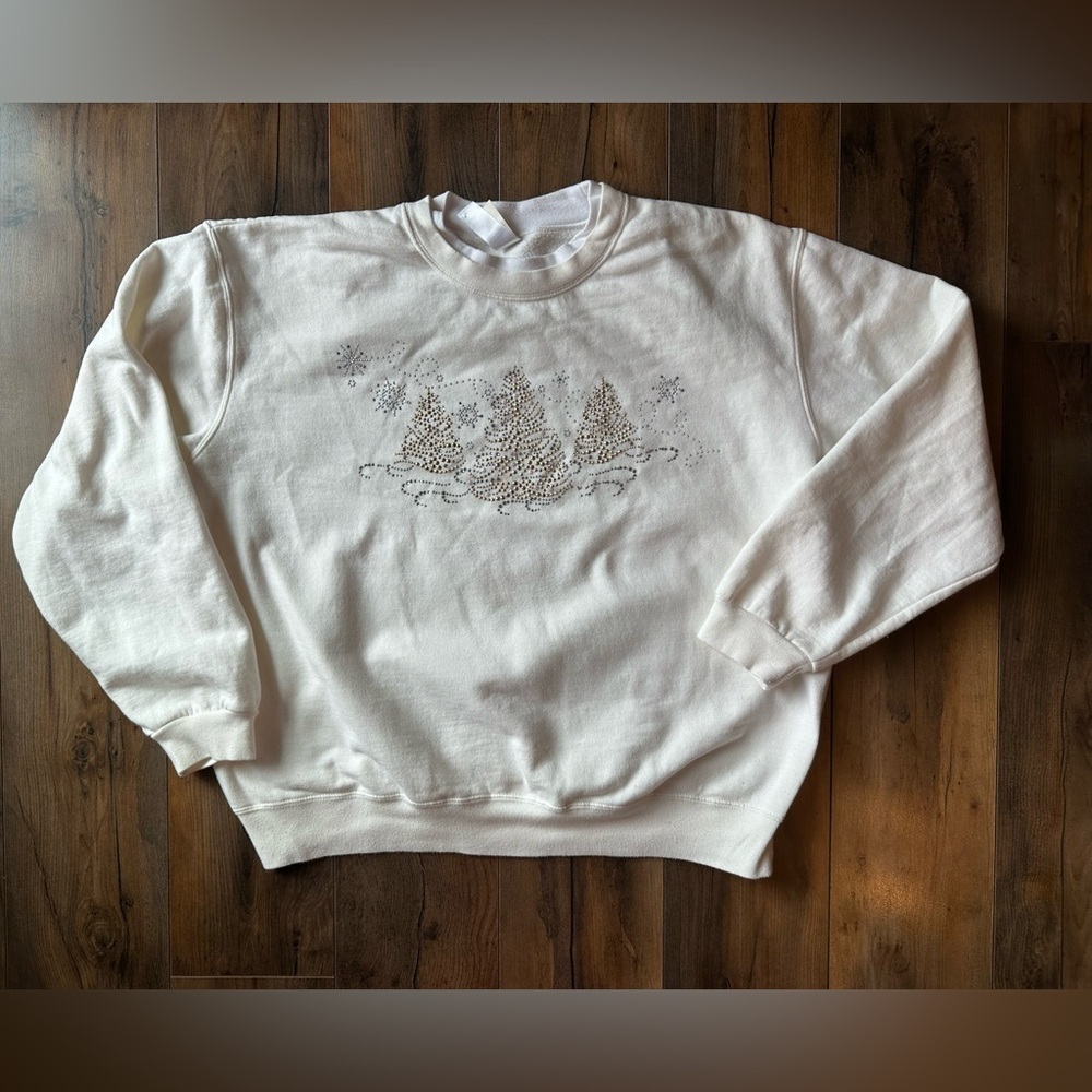 Decorated Originals Rhinestone Christmas Trees Sweatshirt Holiday Cozy Large